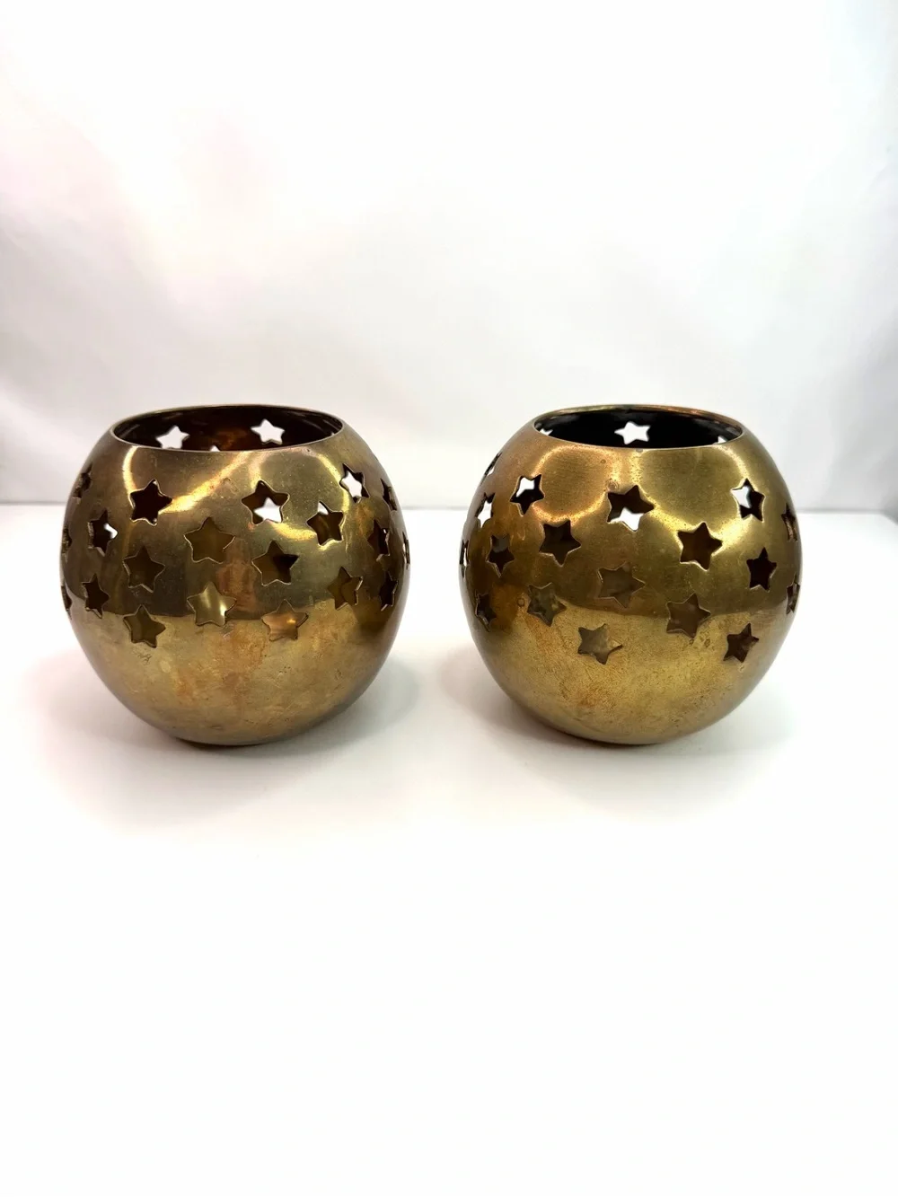 Vintage Brass Star Large Set of 2 Cutout Candle Holders